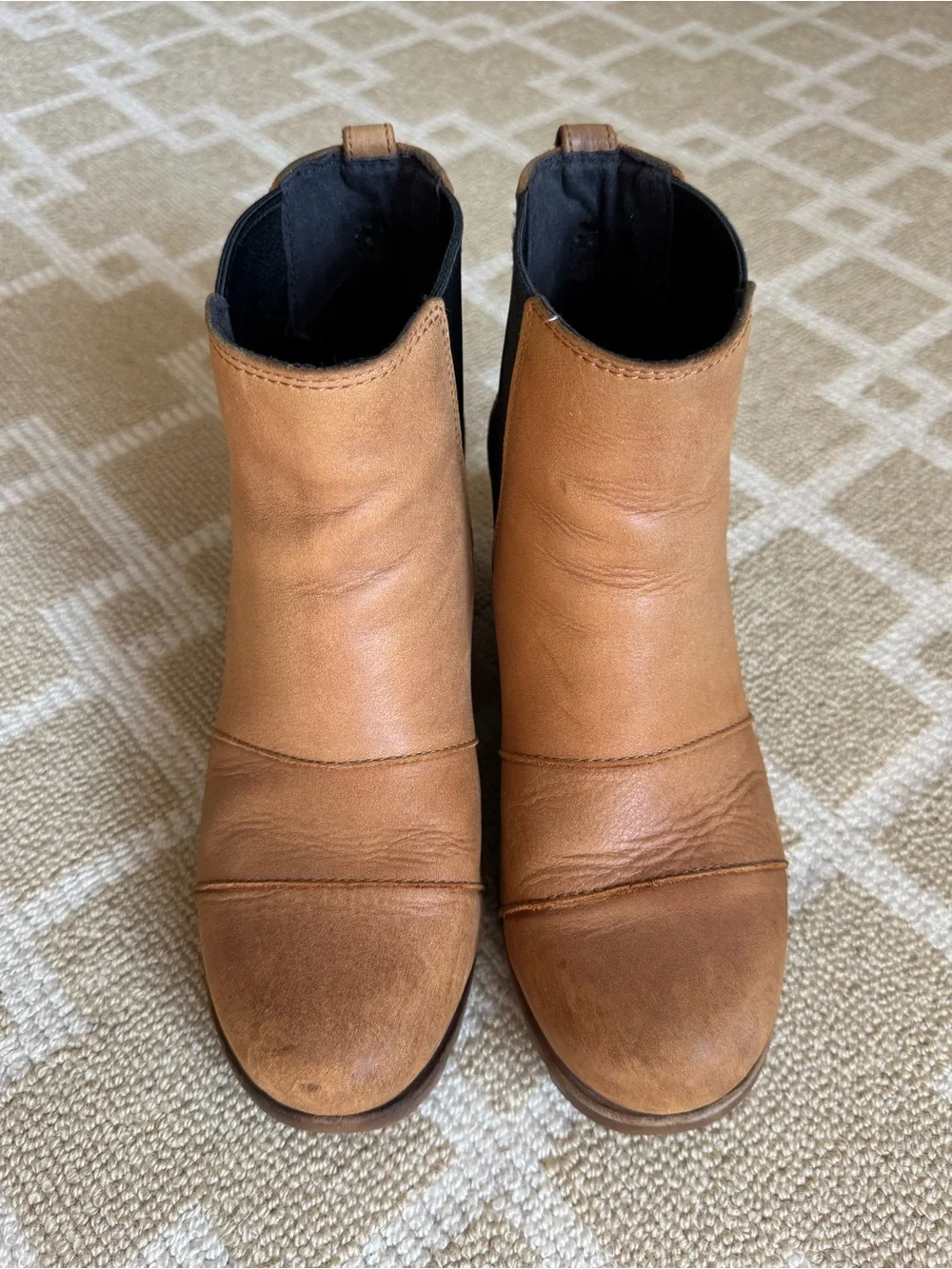 Sorel Lea Wedge Chelsea Ankle Boots Tan Waterproof Leather Women’s Size 7.5